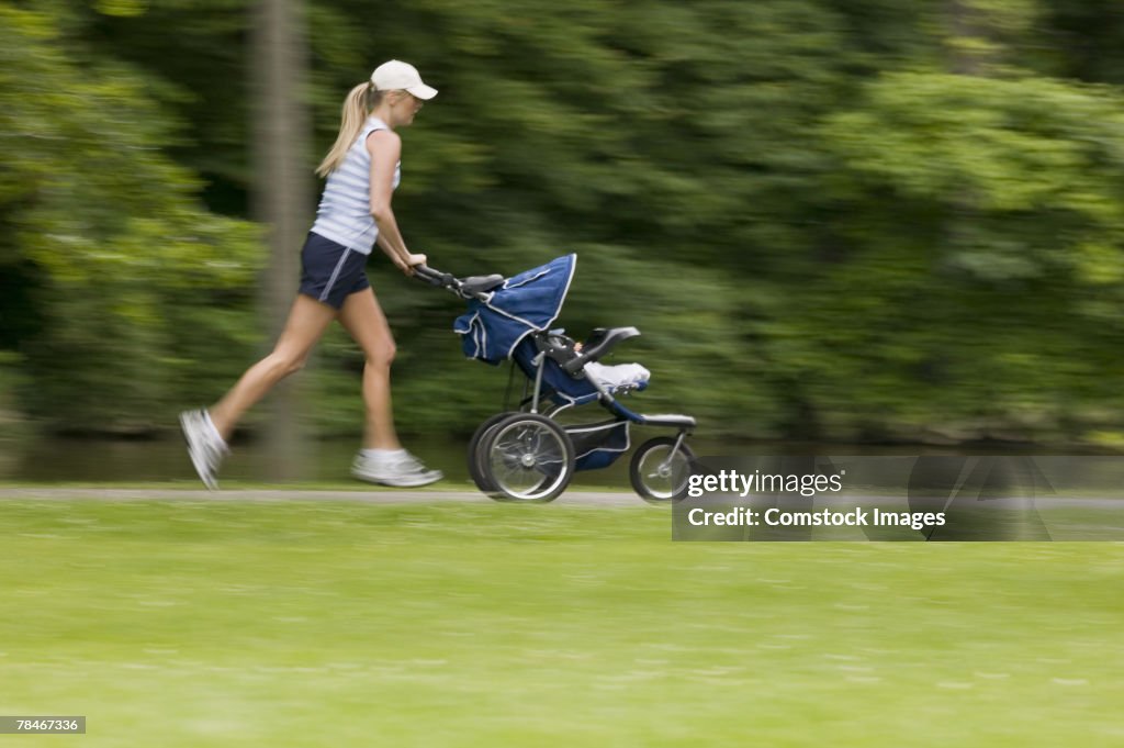 Woman pushing a stroller