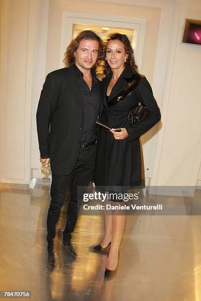 Manuele Malenotti and Anna Kanakis attend the Belstaff new flagship store opening December 13, 2007 in Rome, Italy.