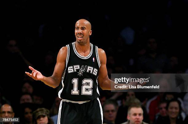 Bruce Bowen of the San Antonio Spurs reacts to a call during the game against the Los Angeles Lakers at Staples Center on December 13, 2007 in Los...