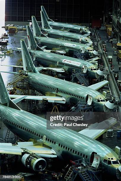 aircraft production, boeing 737 passenger aircraft - aircraft assembly plant stock pictures, royalty-free photos & images