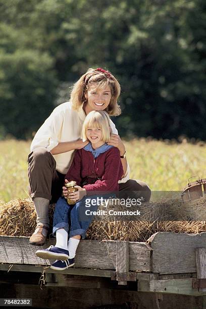 portrait of mother and daughter - hayride foto e immagini stock