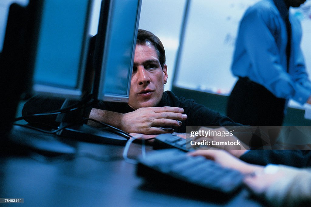 Businessman with computers