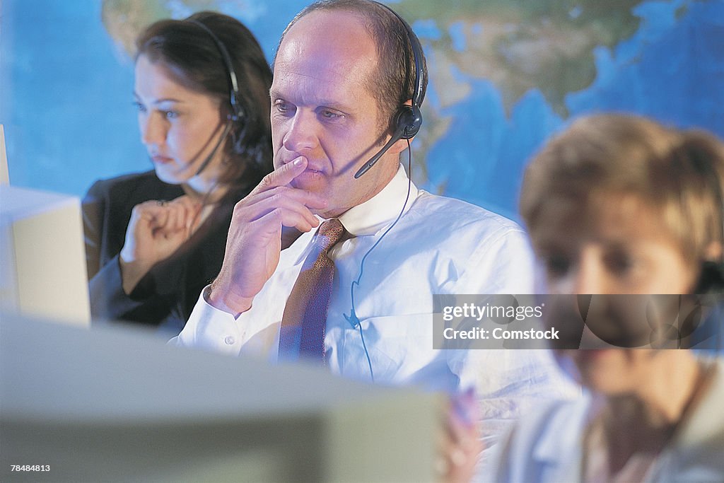 Telemarketer Picture Telemarketer With Handsfree Headset High-Res Stock Photo - Getty Images
