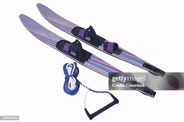 pair of water-skis and rope - waterskiing stock pictures, royalty-free photos & images