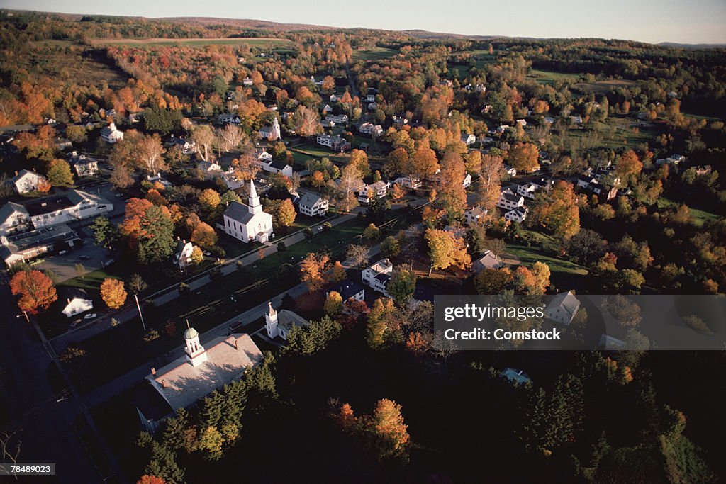 Aerial view of countryside town