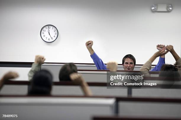 Workman Cheering Businessman Cheering In Cubicle Photos and Premium High Res Pictures ...