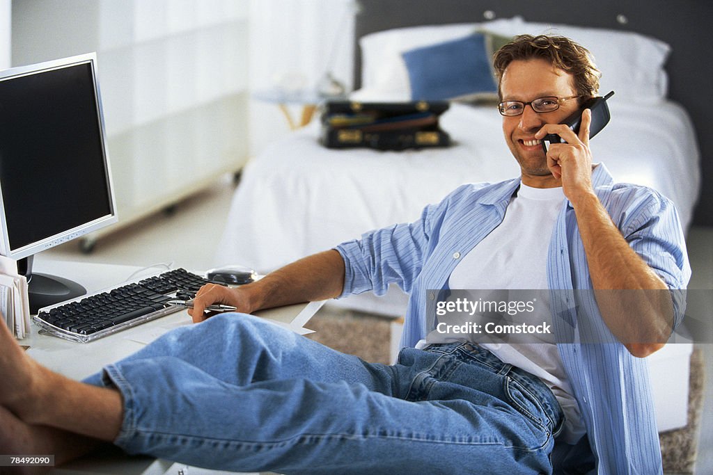 Man using telephone