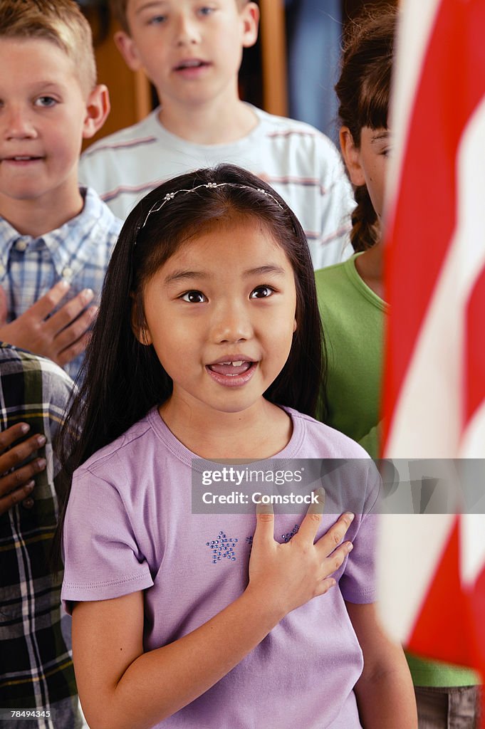 Student reciting pledge of allegiance