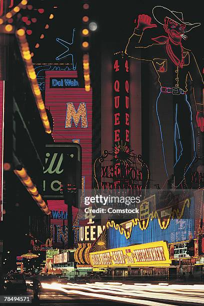 strip with neon lights , las vegas , nevada - vegas strip stock-fotos und bilder