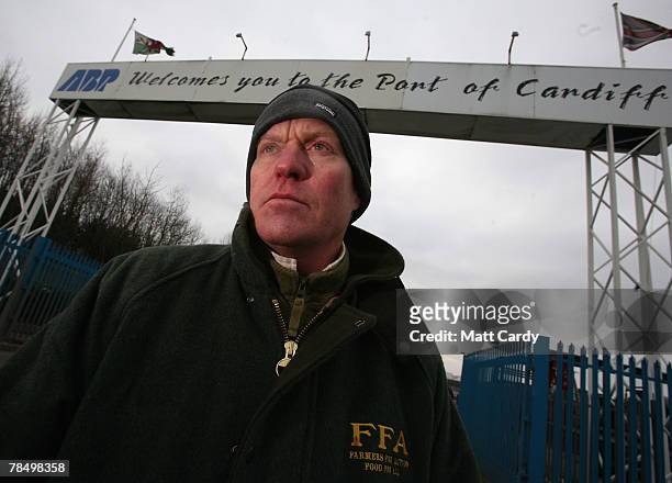Farmers For Action Chairman and fuel price protester David Handley stands outside the Texaco oil refinery on December 15, 2007 in Cardiff, Wales....