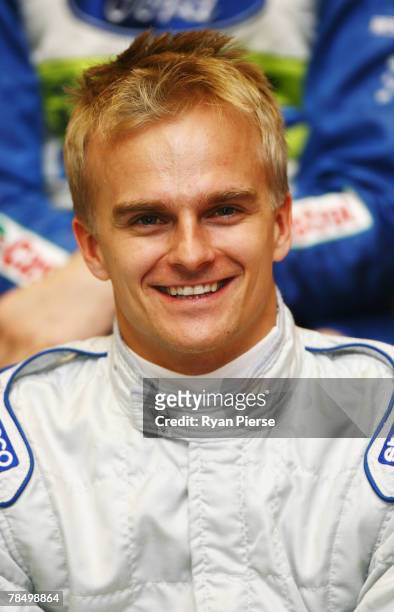 New Mclaren Mercedes Formula One driver Heikki Kovalainen of Finland of Finland attends the drivers photocall during The Race of Champions practice...