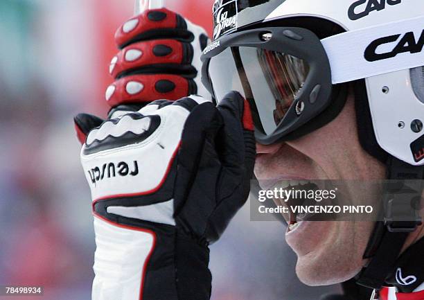 Austrian Michael Walchhofer reacts in the finish area of the Mens FIS Alpine World Cup Downhill event in Val Gardena, 15 December 2007. Walchhofer...