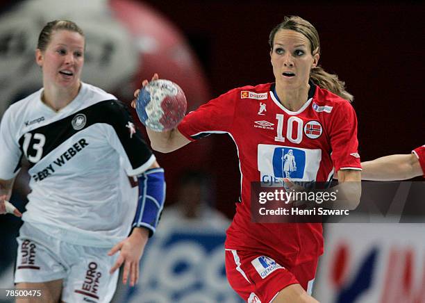 Gro Hammerseng of Norway is seen in action during the Women's Handball World Championship semi final match between Germany and Norway at the Palais...