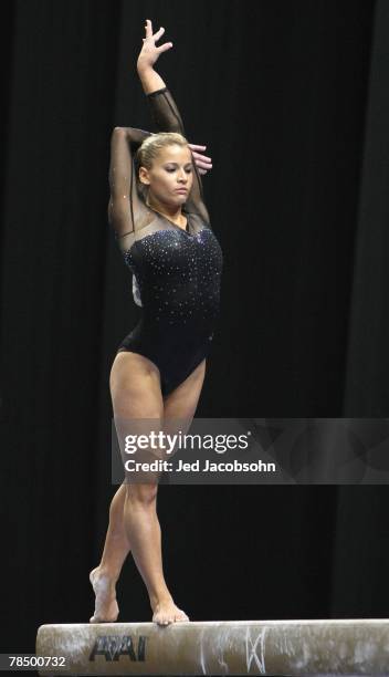 Alicia Sacramone competes during the balance beam portion of the 2007 Visa Gymnastics Championship on August 16, 2007 at the HP Pavillion in San...