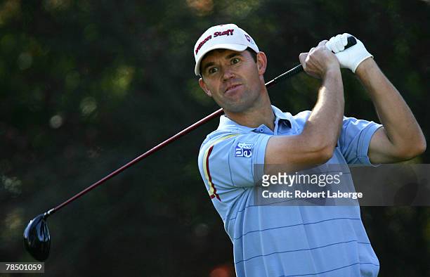 Padraig Harrington makes a tee shot on the second hole during the third round of the Target World Challenge at the Sherwood Country Club on December...