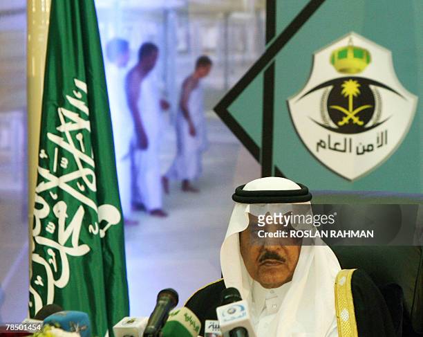 Saudi Interior Minister and the Head of the Supreme Hajj Commission Prince Nayef bin Abdul Aziz al-Saud listens to a reporter's question during the...
