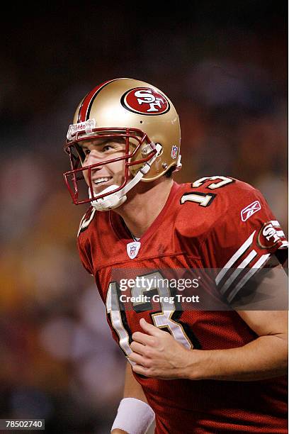 Quarterback Shaun Hill of the San Francisco 49ers celebrates his 3-yard touchdown run during a game against the Cincinnati Bengals at Monster Park...