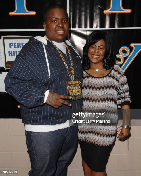 Rapper Sean Kingston and mother Janice Turner pose backstage at the Y100 Jingle Ball at the Bank Atlantic Center on December 15, 2007 in Sunrise,...