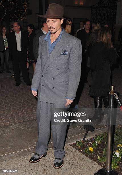 Actor Johnny Depp arrives at a special screening for DreamWorks Pictures' 'Sweeney Todd' at the Paramount Theater on December 5, 2007 in Los Angeles,...