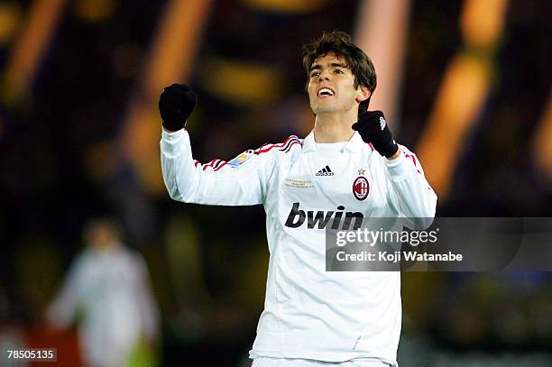 Kaka of AC Milan celebrates his goal and AC Milan's third during the FIFA Club World Cup final between Boca Juniors and AC Milan at the International...