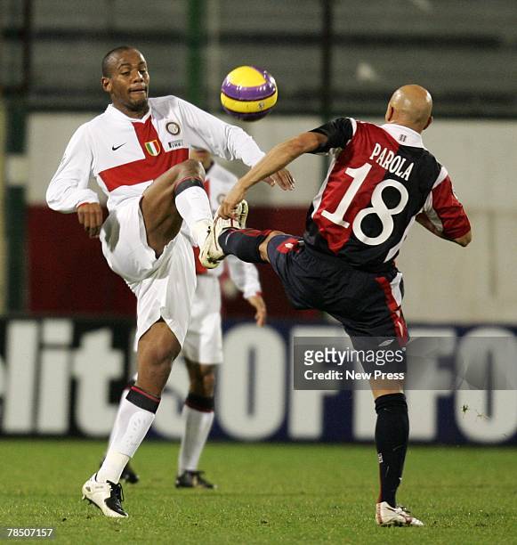 Inter Milan's Maicon competes with Andrea Parola of Cagliariduring the Serie A match between Cagliari and Inter Milan, at the Stadio San Elia,...