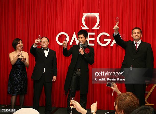 Lisa Mon, president and owner of Carat & Karat, Allen Mon, musical pop star and Omega Ambassador Richie Jen, and Omega Brand President USA, Gregory...