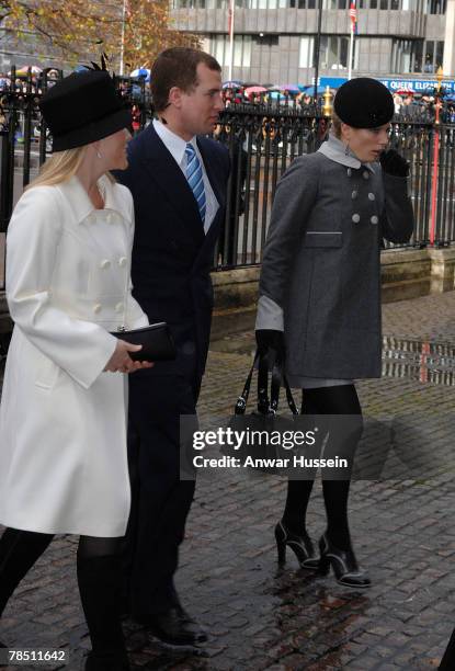 Peter Phillips, fiancee Autumn and sister Zara Phillips arrive for a service of celebration for the Diamond Wedding Anniversary of The Queen and...