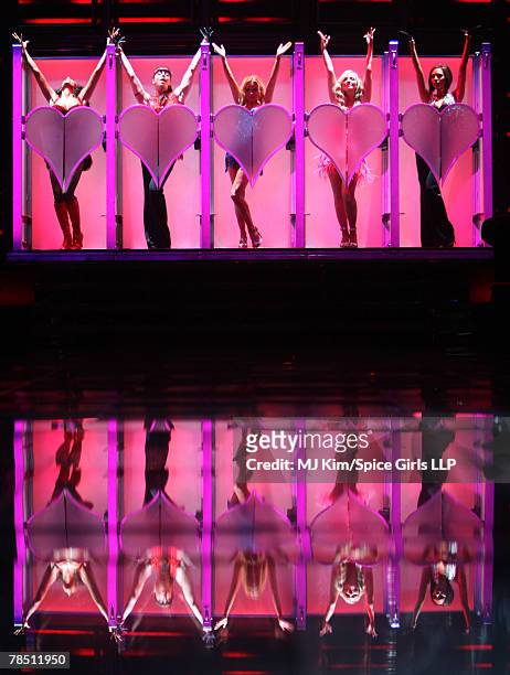 British pop band, The Spice Girls perform on stage during The Return of Spice Girls World Tour at Staples Center on December 5, 2007 in Los Angeles,...