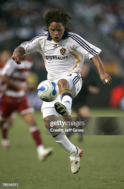 Cobi Jones of the Los Angeles Galaxy controls the ball against FC Dallas on September 23, 2007 at the Home Depot Center in Carson, California .