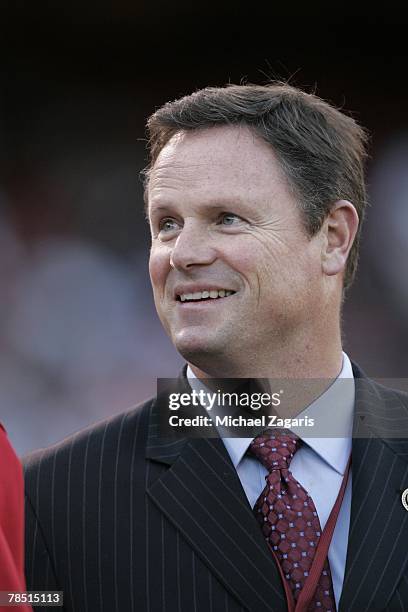 Lal Heneghan of the San Francisco 49ers looks on during an NFL game against the Minnesota Vikings on December 9, 2007 at Monster Park in San...