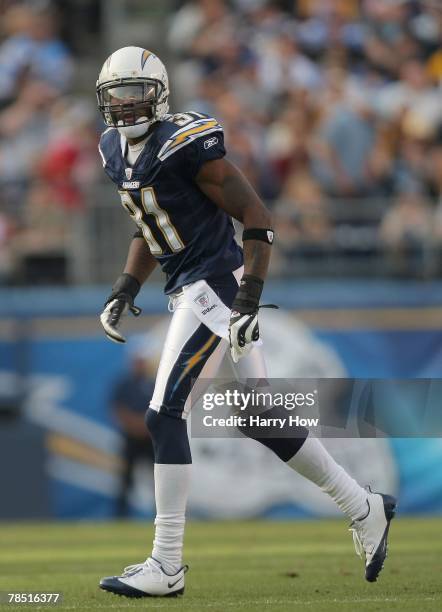 Antonio Cromartie of the San Diego Chargers stands at the line of scrimmage during the game against the Detroit Lions on December 16, 2007 at...