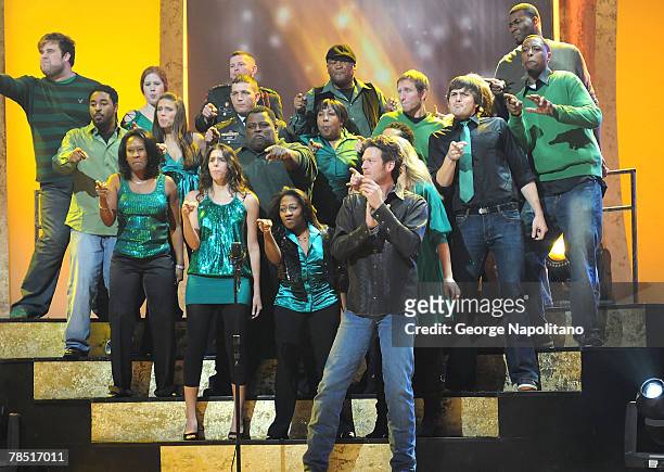 Singer Blake Shelton with his Oklahoma City choir during the Clash of the Choirs rehearsal show on December 16, 2007 at Steiner Studios in Brooklyn,...