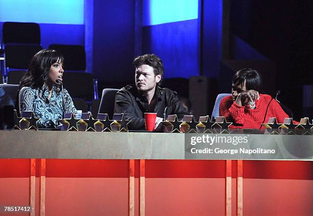 Kelly Rowland, Blake Shelton and Patti LaBelle during the Clash of the Choirs rehearsal show on December 16, 2007 at Steiner Studios in Brooklyn, New...