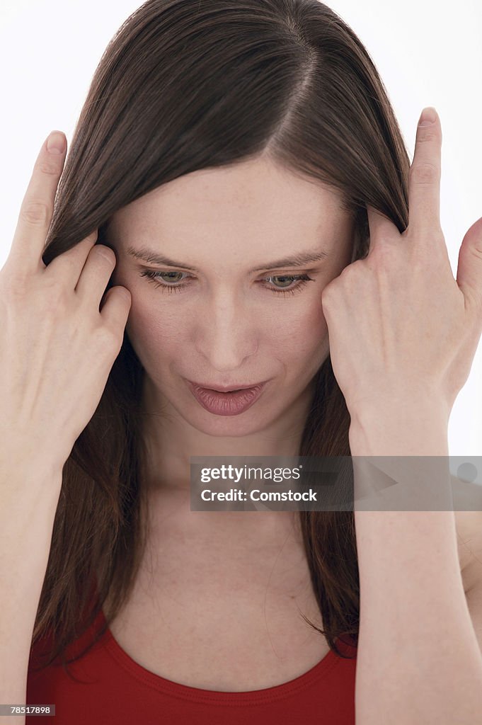 Worried woman looking down