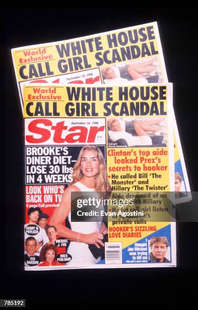 The cover of Star magazine reveals a scandal involving President Bill Clinton's top aide Dick Morris and call girl Sherry Rowlands August 31, 1996 in...