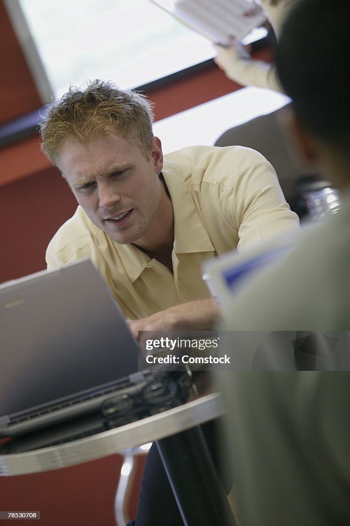 Man in internet cafe