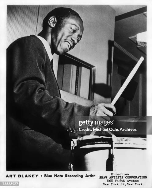 Art Blakey in the recording Studio for Blue Note Records in the early 1950's.