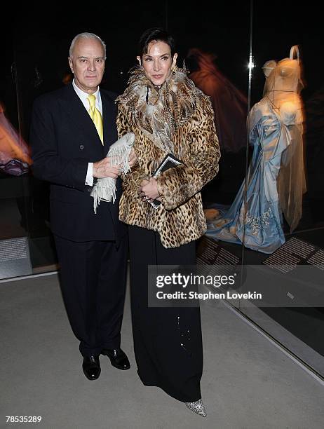Designer Manolo Blahnik and socialite Amy Fine Collins attend the "Blog.mode Addressing Fashion" reception at The Metropolitan Museum of Art on...