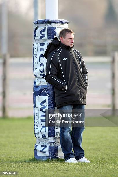 England Under 21 Manager Stuart Pearce looks on during a Northampton Town Training Session at Franklins Gardens on December 17, 2007 in Northampton...