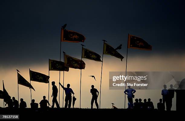 Supporters watch the first days play from the Fort Walls which overlook the ground during Day One of the Third Test Match between Sri Lanka and...