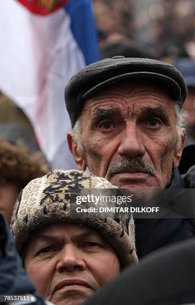 Serbs protest in the ethnically divided Kosovo town of Mitrovica, 18 December 2007, during a rally against EU leaders' plans to deploy around 1,800...