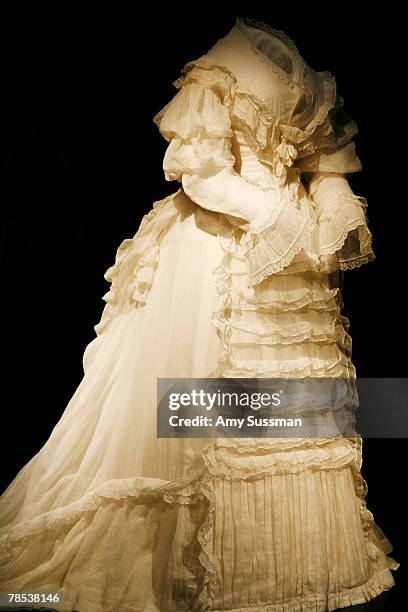 An American dress, 1830-35, is displayed at the "Blog.mode: addressing fashion" exhibit at the Metropolitan Museum of Art's Costume Institute on...