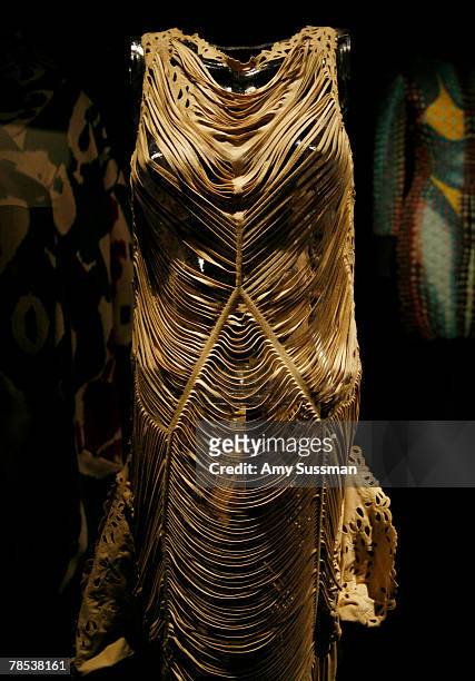 John Galliano dress is displayed at the "Blog.mode: addressing fashion" exhibit at the Metropolitan Museum of Art's Costume Institute on December 17,...