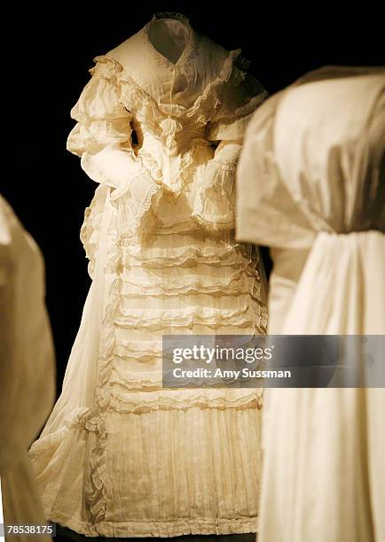 An American dress, 1830-35, is displayed at the "Blog.mode: addressing fashion" exhibit at the Metropolitan Museum of Art's Costume Institute on...