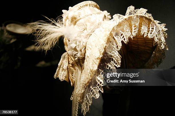 French Bonnet, 1830-35, is displayed at the "Blog.mode: addressing fashion" exhibit at the Metropolitan Museum of Art's Costume Institute on December...