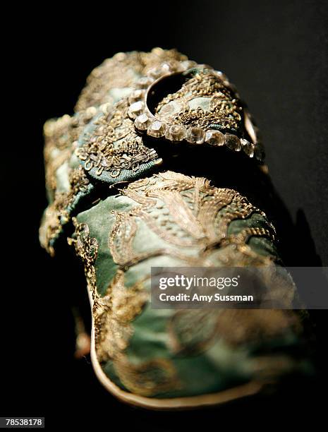 An European shoe, 1750-60, is displayed at the "Blog.mode: addressing fashion" exhibit at the Metropolitan Museum of Art's Costume Institute on...