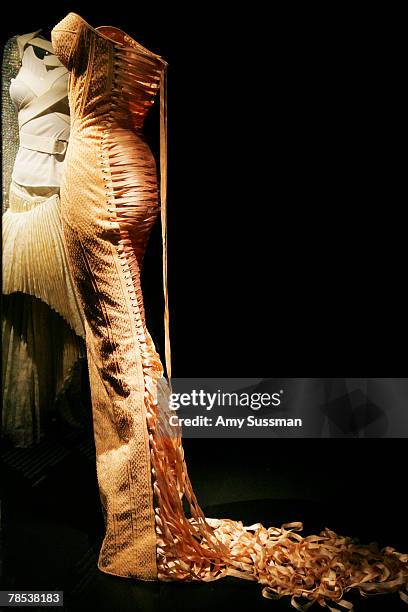 Jean Paul Gaultier evening dress is displayed at the "Blog.mode: addressing fashion" exhibit at the Metropolitan Museum of Art's Costume Institute on...