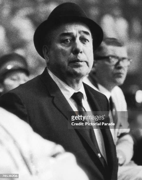Canadian ice hockey coach Hector 'Toe' Blake of the Montreal Canadiens, watches a game, 8th April 1967.