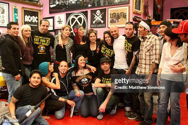 Guests visit High Voltage Tattoo on December 14, 2007 in Los Angeles, California.