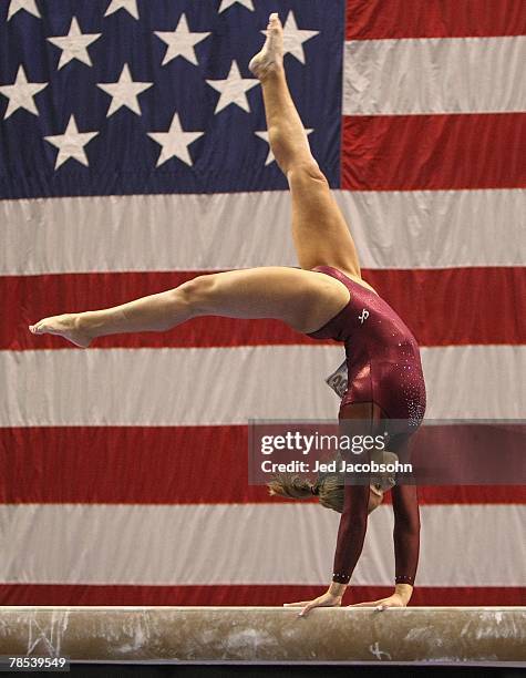 Alicia Sacramone competes in the balance beam portion of the 2007 Visa Gymnastics Championship on August 18, 2007 at the HP Pavillion in San Jose,...
